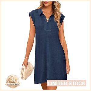 Short Sleeve Mini Dress Casual V Neck Loose Fit Shift Style Summer